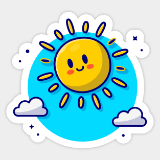 Cute Sun Rise And Clouds Cream Cartoon Vector Icon Illustration Sticker